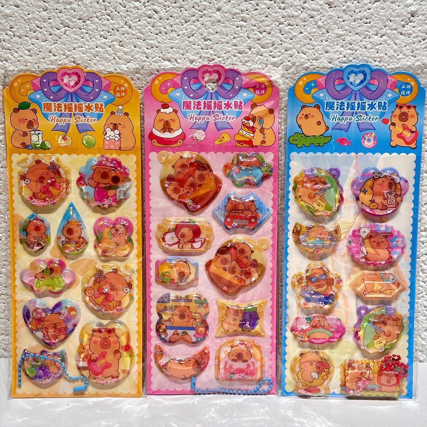 

@@Cute Cartoon Capybara Characters 3D Relief Shake Stickers DIY Water Resistant Lovable Decorative Stickers Crystal Sticker Toy -A9352