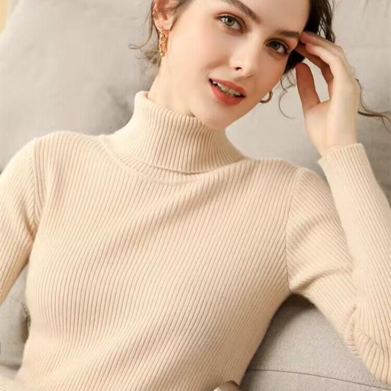 Solid Half High Collar Base Pullover Sweater for Women Autumn and Winter New Knitted Sweaters Long Sleeve Slim Fit Casual Woman Jumpers Tops 25055