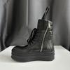 Thick Sole 7cm Flat Cowhide Euro Trainer  Handmade Rock High Street Zipper Quality Boots