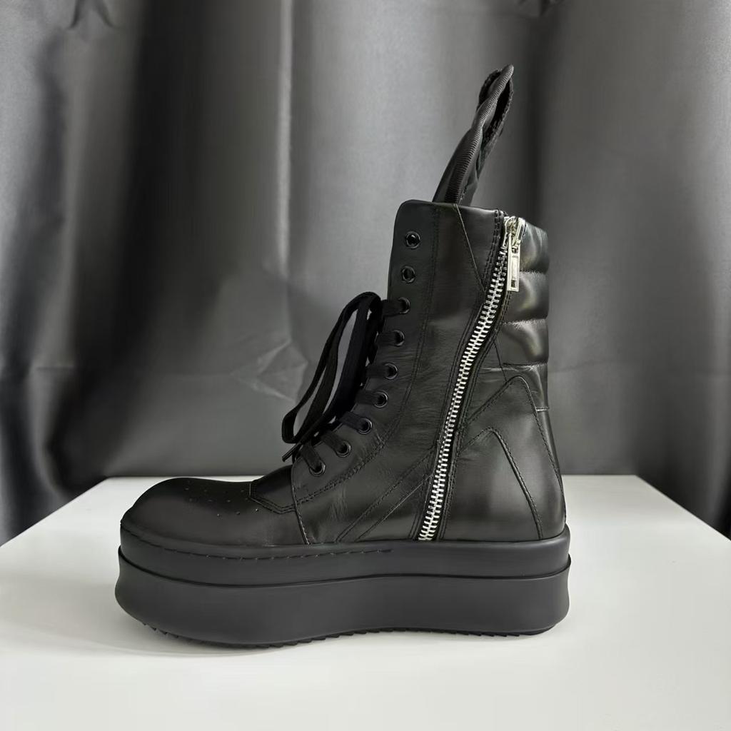 Thick Sole 7cm Flat Cowhide Euro Trainer  Handmade Rock High Street Zipper Quality Boots