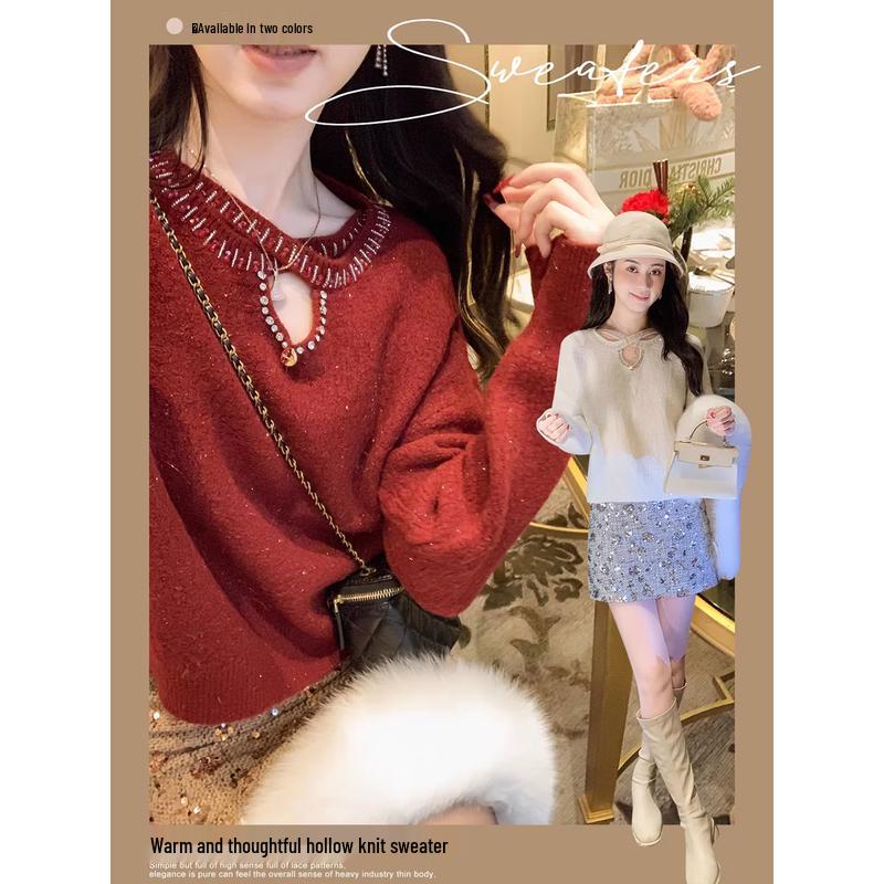 Women s Hollow-Out Knit Sweater M