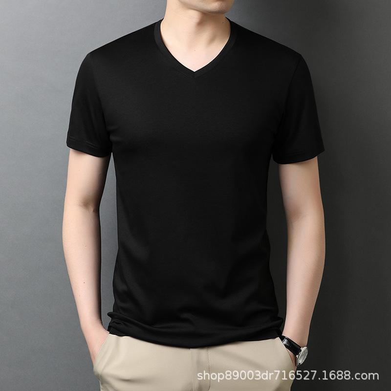 Summer New Casual Korean Style Short-Sleeved T-shirt Young Men's Thin Solid Color and V-neck Bottoming Polo Shirt Men's Clothing