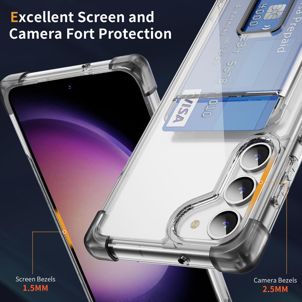 For Samsung Galaxy S23+ Case Reinforced Corners TPU + Acrylic Phone Cover with Kickstand Card Holder