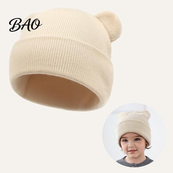 Infant Knitted Hat Baby Winter Hat, Cute Bear Ears Cozy Knit Soft Ear Warm Skull Cap for Newborn Toddler Boys Girls, 0-36 Months Windproof Head Wrap