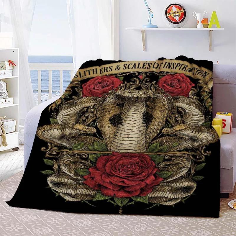 Cobra Theme Blanket Animal Print Flannel Blanket Soft Comfort Blanket Bedroom Living Room Decorative Blanket