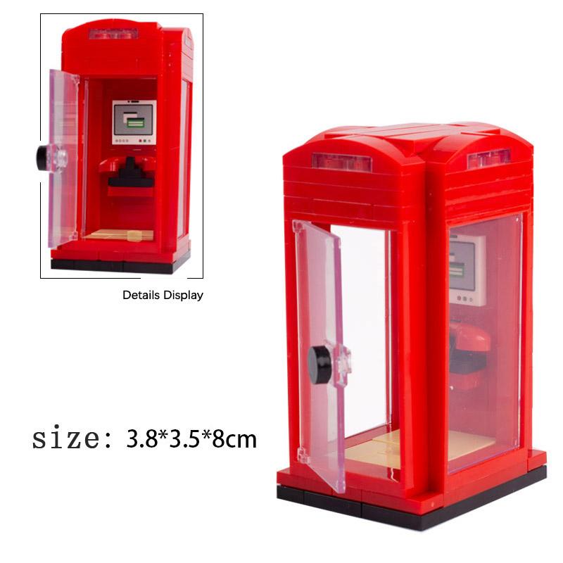 MOC Essensstand Bausteine Telefonzelle Toilette Stadt Straßenszene Pizza Hot Dog Eiswagen DIY Blumenbeet Kirche Steine Spielzeug