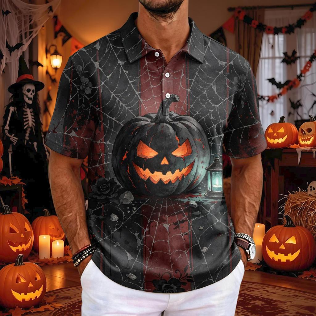 Men's Halloween Printed Short Sleeve Shirt for Holiday Party Costume