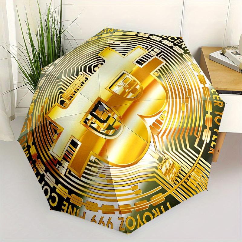 

Bitcoin, Digital Currency Automatic folding umbrella simple eight rib design, bright color pattern, durable iron frame, ideal for travel an