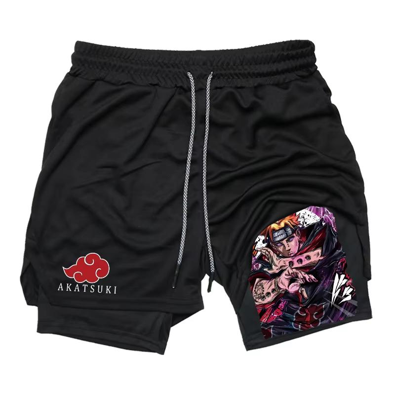 

2 in 1 Performance Shorts Athletic Compression Shorts with Towel Loop Pockets Gym Workout Fitness Running Anime Print RL00107 XXXL