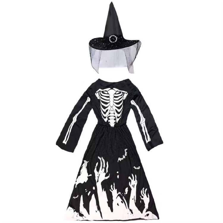 Girls Glow In The Dark Skeleton Ghosty Witch Costume Cosplay Halloween Costume Ghostly Skeleton Dress Witch Hat Gift