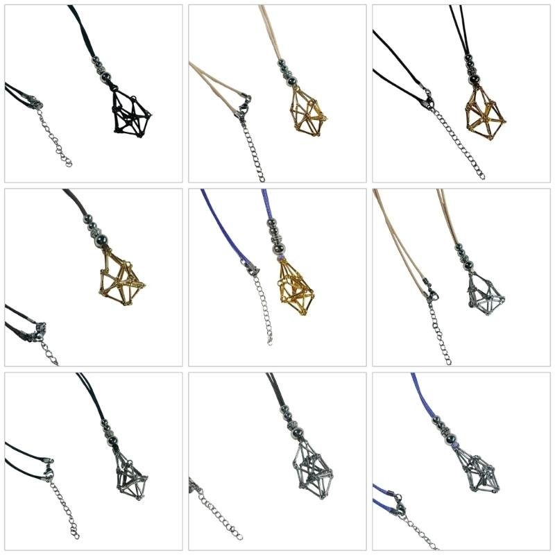 Fashionable Adjustable Metal Cage Necklace Crystal Holder Pendant Neckchain For Men Women Stylish Jewelry Accessories