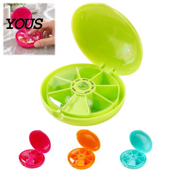 Weekly Medication Container Portable Pill Organizer, 7 Compartments Rotating Organizer Case, Moisture-Proof Dispenser for Daily Vitamin And