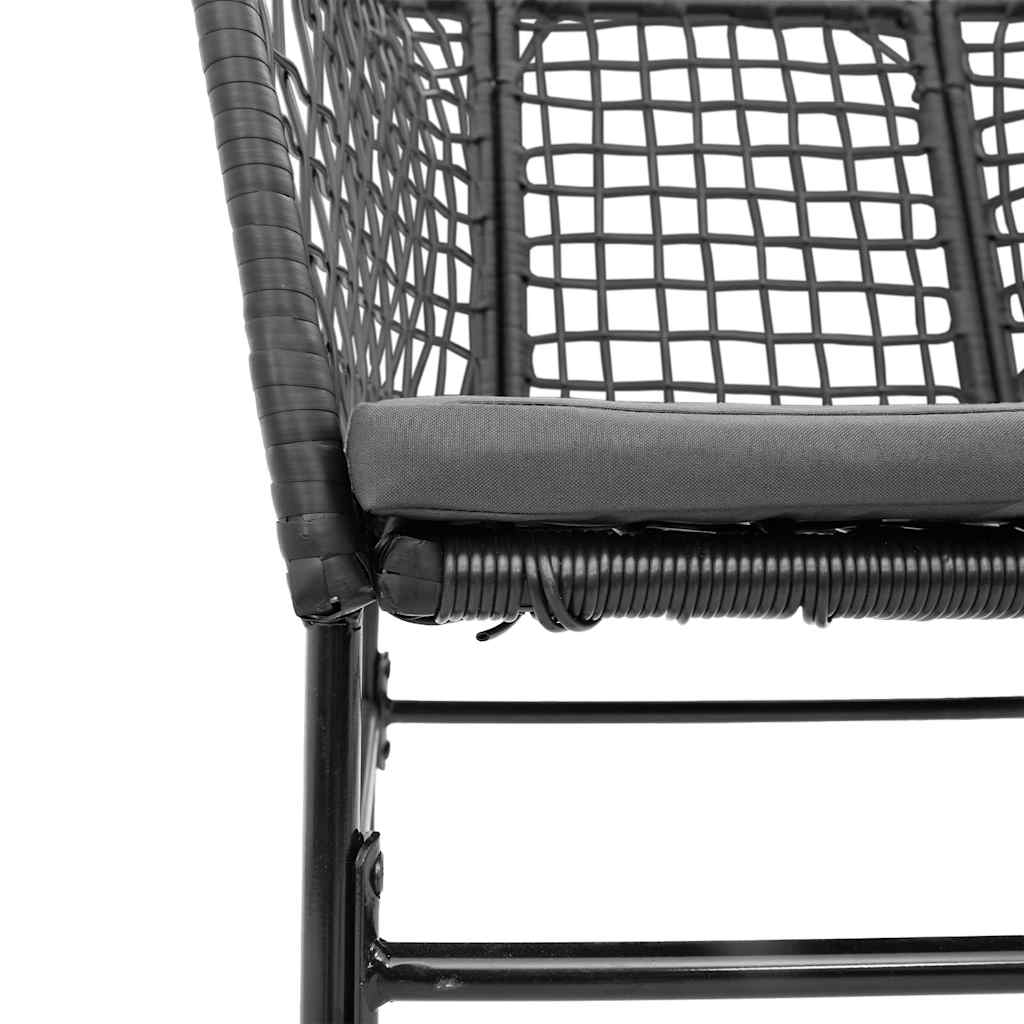 5 Piece Outdoor Dining Set with Cushions Black Poly Rattan Glass Table