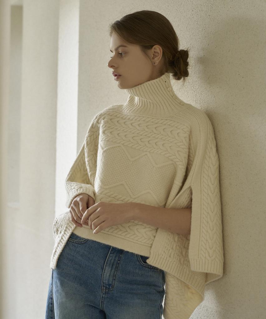 Eima Bay Fisherman Polo Poncho Knit_3Color