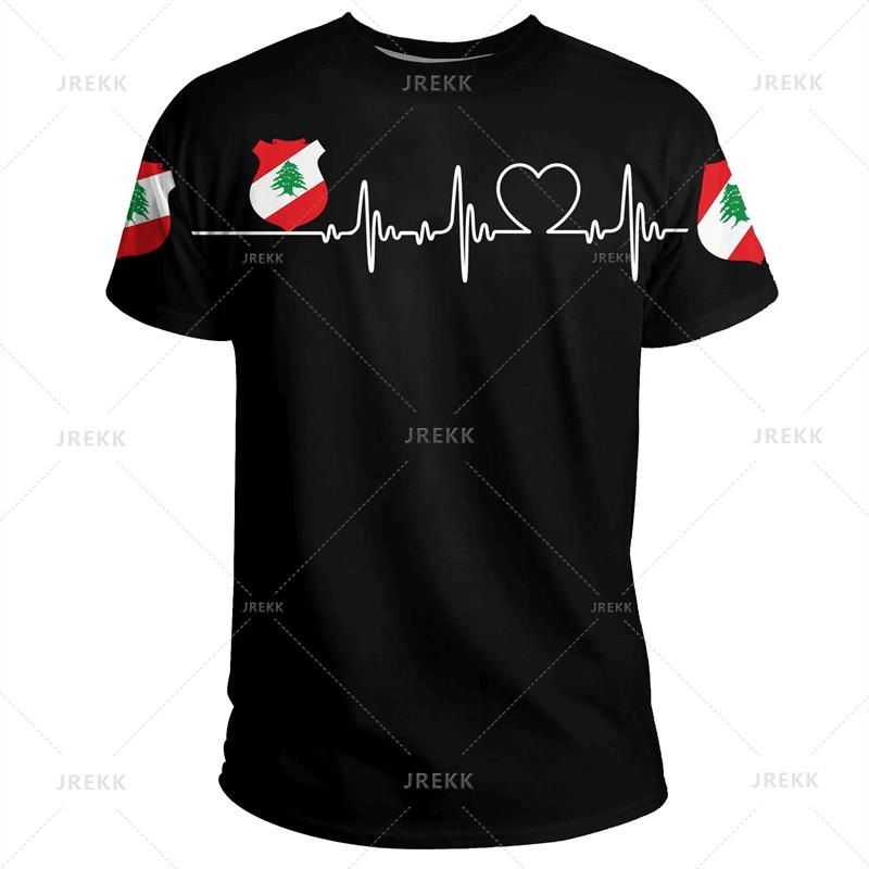 The Republic-of Lebanon Map Flag 3D Print T Shirt Lebanon Coat Of Arms Graphic Tee Shirts Vintage Ethnic Short Sleeves T-shirts