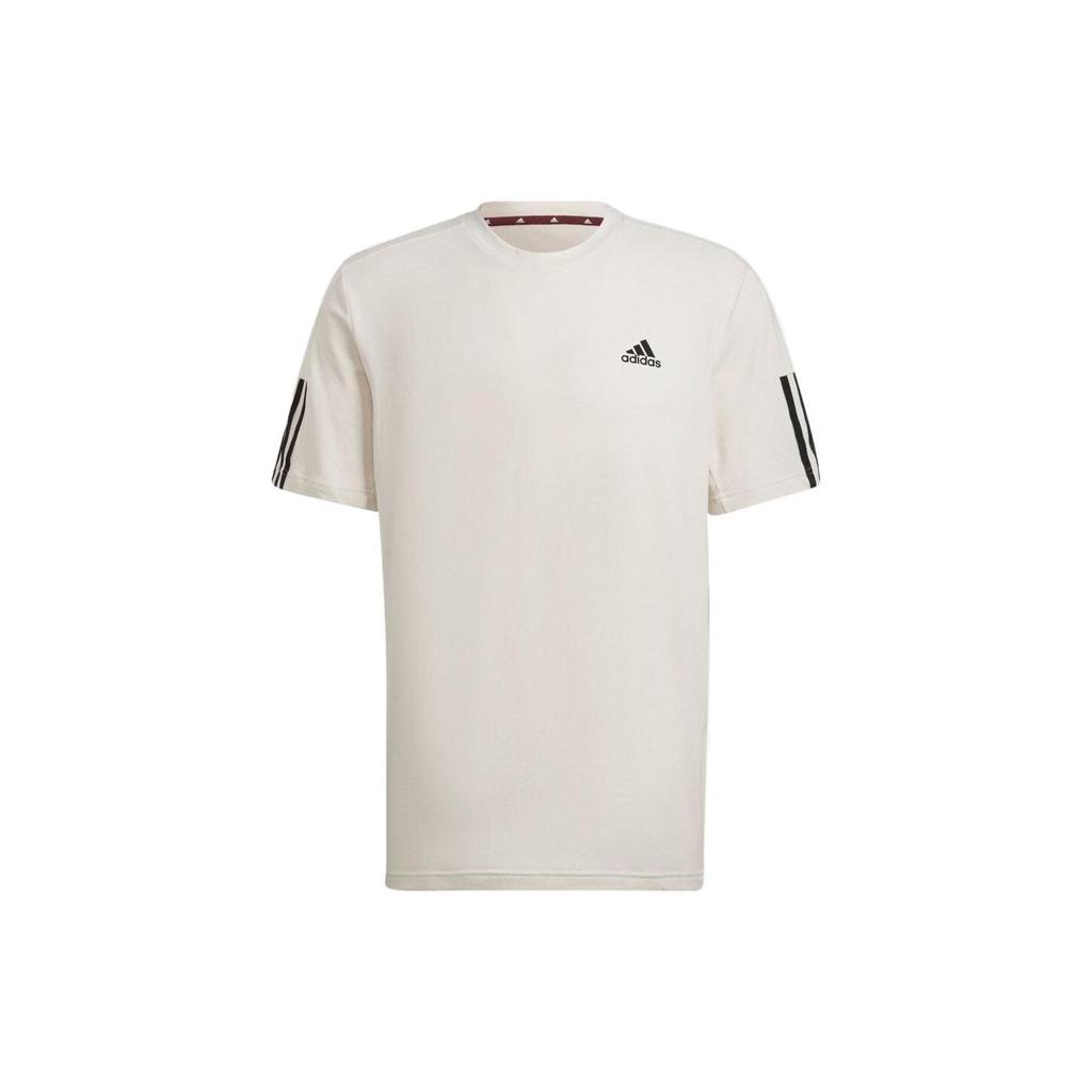 Adidas Logo Print Striped Casual Short Sleeve T-shirt Men Tops White HD4324