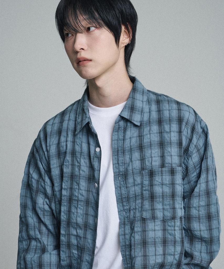 Mubeun Vintage Wrinkle Check Shirt Blue