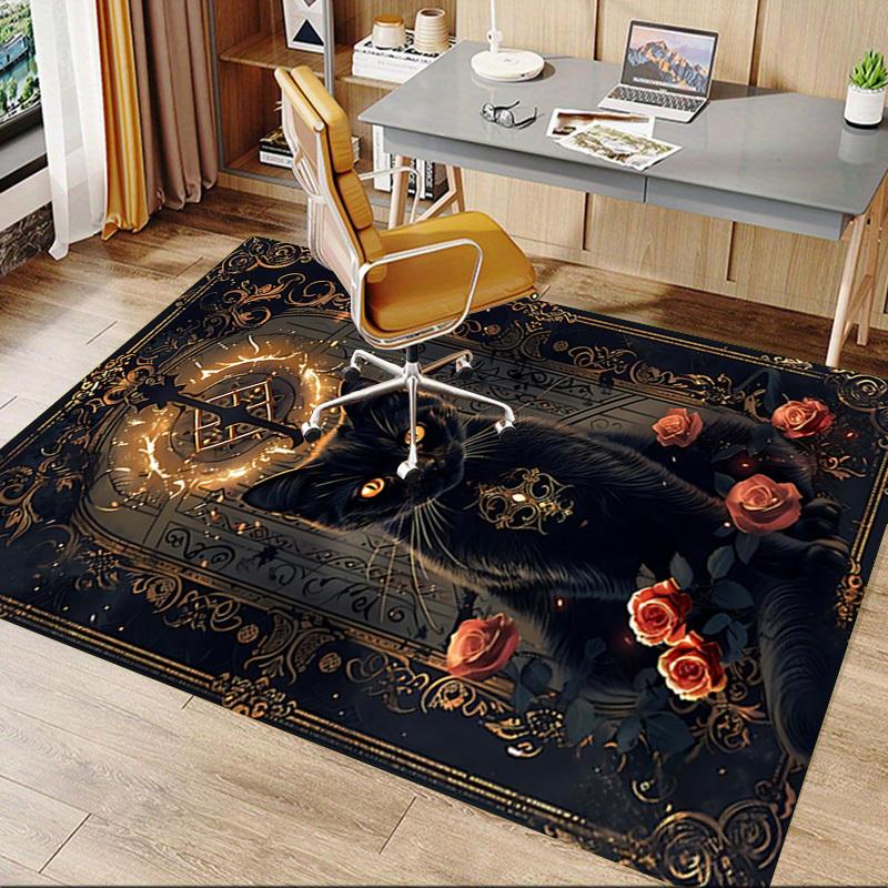 1PC Black cat Flannel Blanket Carpet Ultra Soft, Thick & Absorbent, Non Slip Machine Washable Mat for Entryway