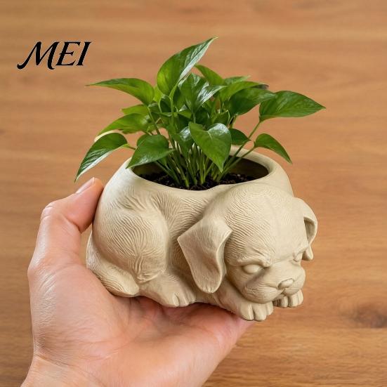 Unique Dog Shaped Flower Pot Cute Puppy Planter, 3D Printed Decorative Plant Pot, Modern White Minimalist Planter for Succulents Home Office