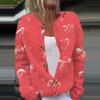 Women's Fashion Valentine's Day Heart Printed Long Sleeve Knitted Cardigan Button Jacket