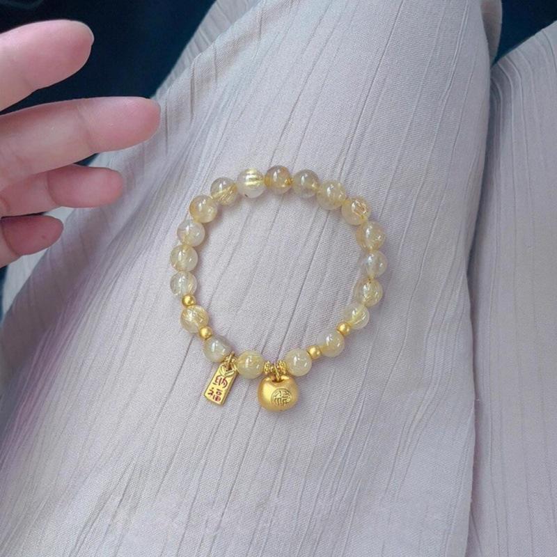 Golden Rutilated Quartz Retro Citrine Bracelet - Women's Xiaohongshu Inspired