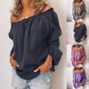Party Top Autumn Winter Solid Color Women Blouse Pleated Off Shoulder Long Sleeve