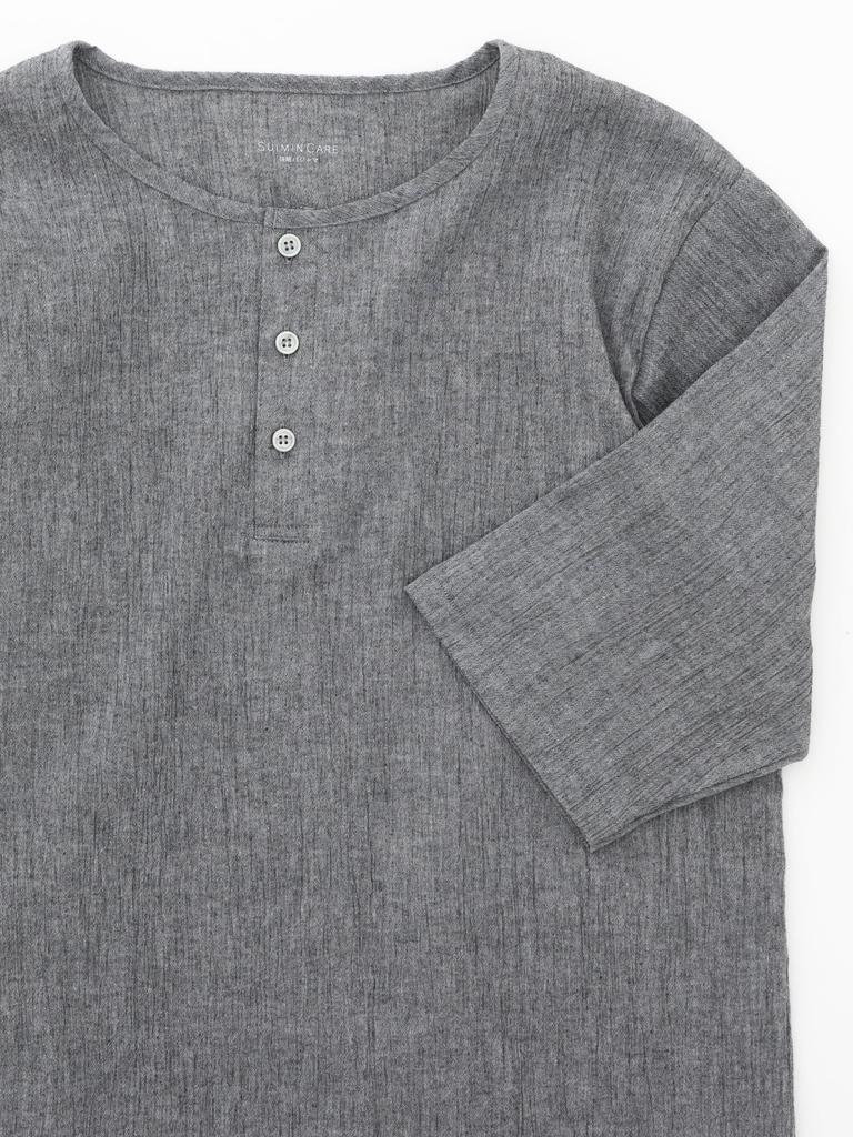 PAJAMA FAMILY Kaitak Family SUIMIN CARE Cotton Willow Pajamas with Henley and Sizes and LL Black Men's Japanese-Made 100% Neck, Spring, Summer, Fall,