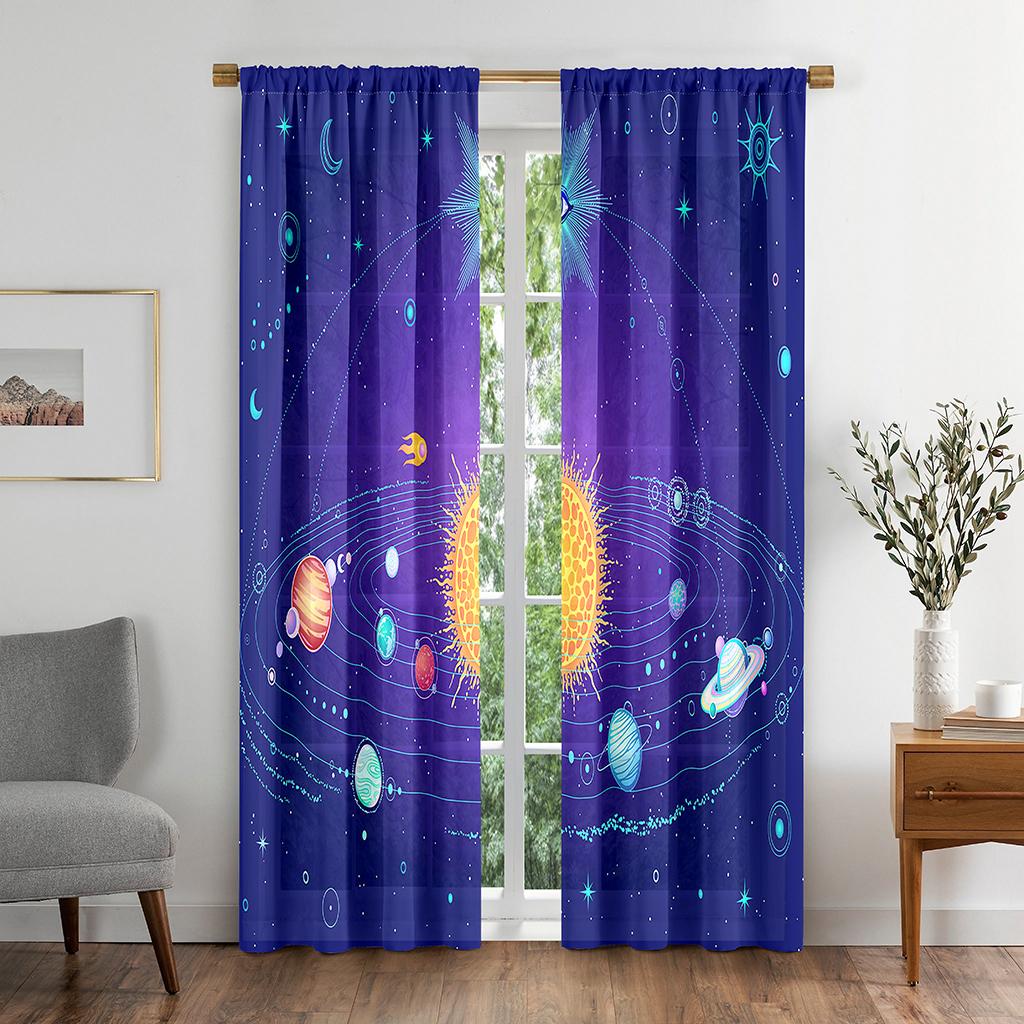 

Красочные космические галактики планеты мультфильм затемняющие шторы для окон гостиной спальни ванной комнаты кухни двери шкафа декор крючки W50 X H130(CM)X2&Grommet Top