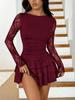 Elegant Patchwork Slim-Fit Waist-Cinching Lace Sleeve Women's Dress with Cake Skirt