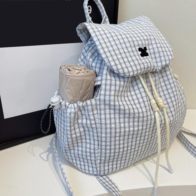 Women'S Stylish Nylon Multiple Pockets Drawstring Backpack Elegant Solid Color Student Small Shoulder Bag Work, Travel & Daily Use CLE