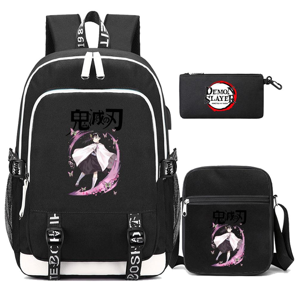 3Pcs/set Cartoon Demon Slayer Printed Backpack Large Capacity Bookbag Student Boy Girl School Bag Outdoor Laptop Travel Bag Gift