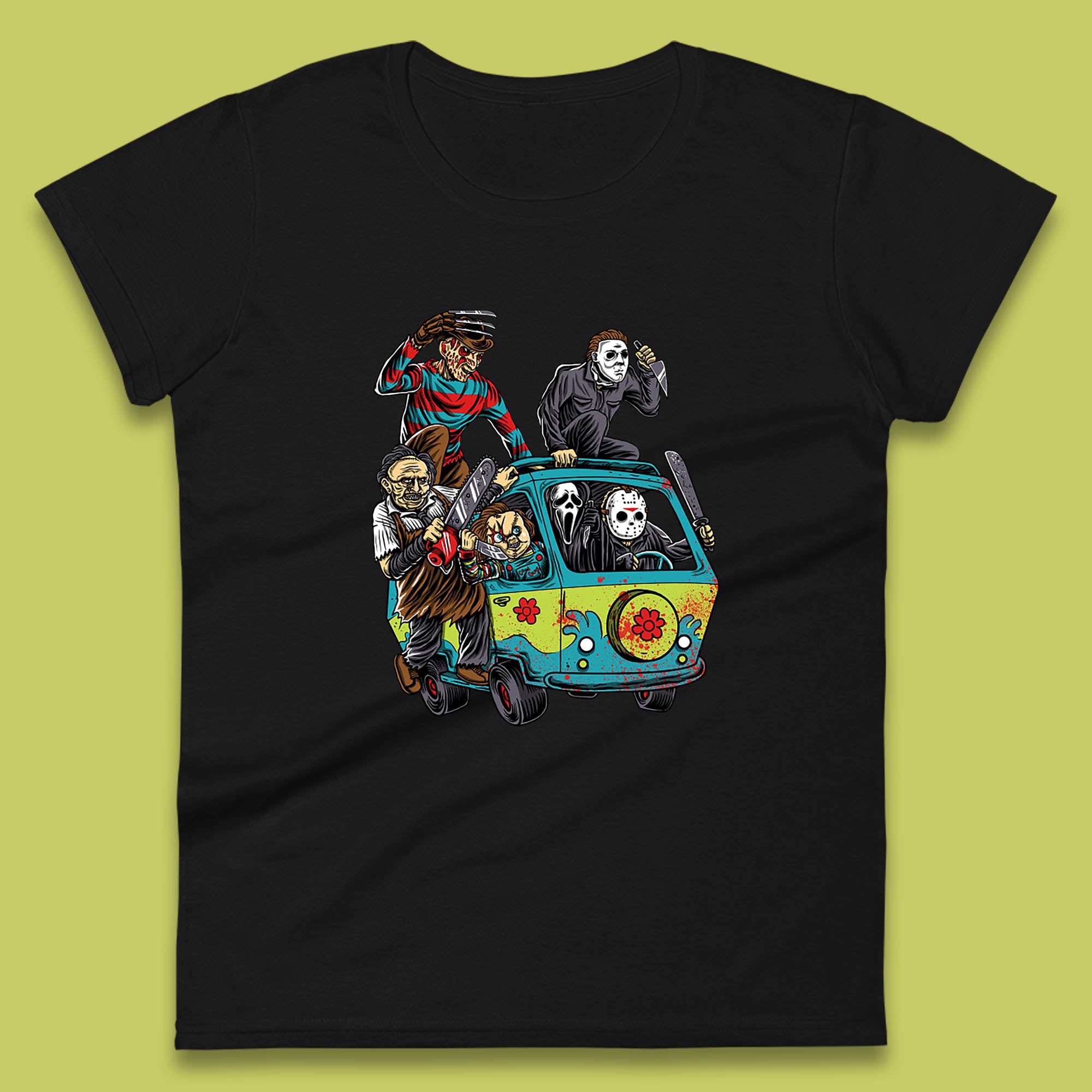 Halloween Scooby Doo Friends Van Horror Movie Villians Characters Mystery Machine Womens Tee T Shirt Mens Tops Unisex Top S