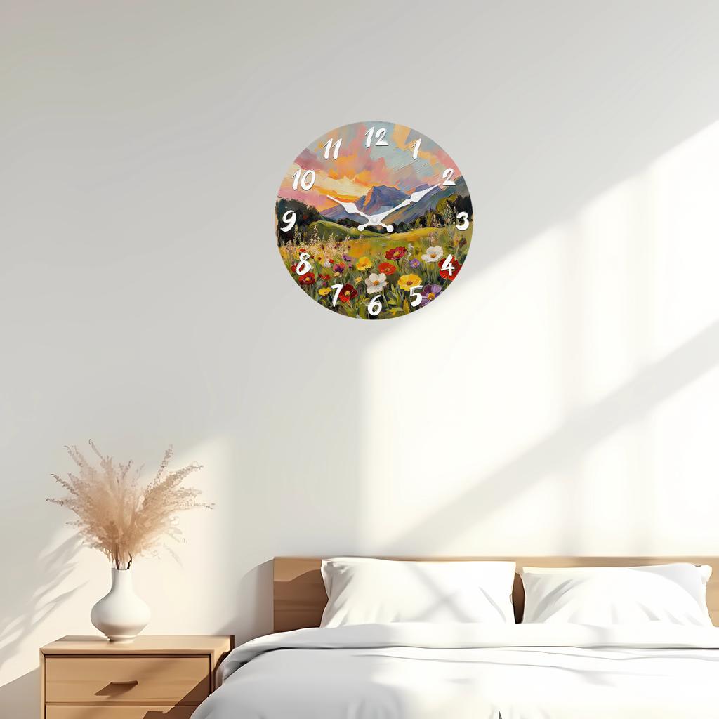 Superior-Grade Pastoral High-Standard Scenery High-Standard Wooden High-Standard Wall Clock 10-16Inch Top-Grade Silent Premium-Quality Wall