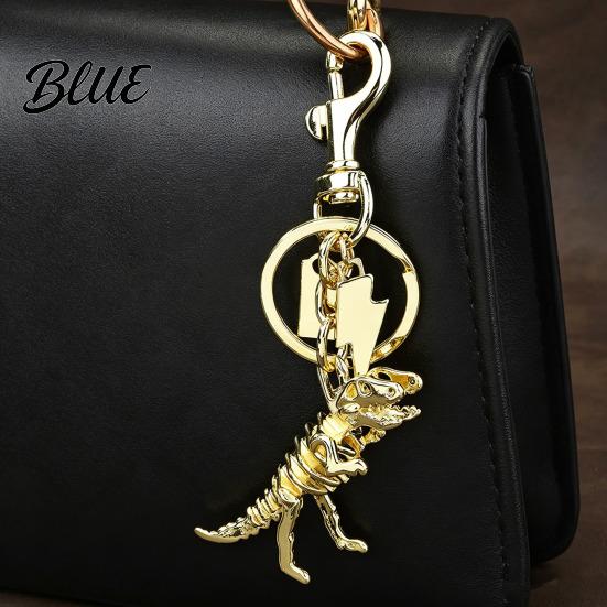 Colorful Metal Keychain Pendant Dinosaur T-Rex Skeleton Metallic Luster Bag