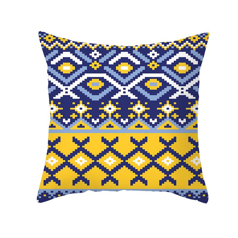 

Ethnic Style Sofa Pillow Cover Blue Printed Peach Skin Pillow Cover Office Cushion 45 * 45Cm (without pillow core)