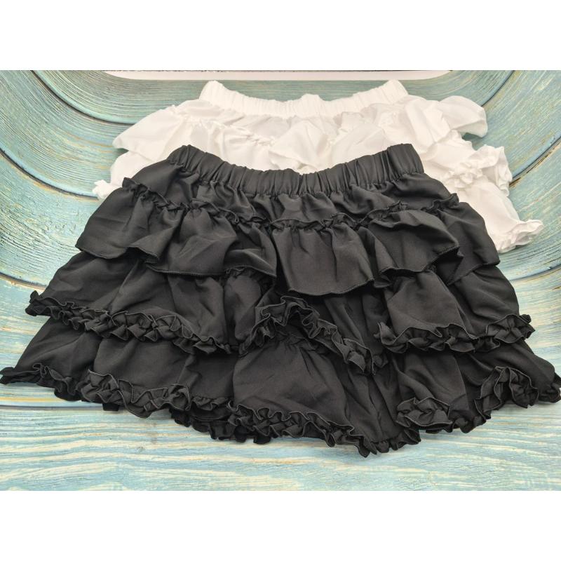 Kawaii Ball Gown Short Skirt Pleated Ruffles Layered High Waist Solid Mini Cake Skirts Lolita Girl Sweet Cute Elastic Waist Y2K