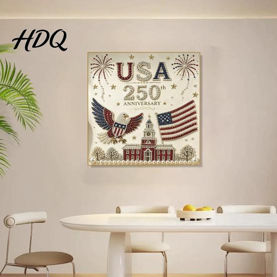 Handmade USA Decor 250th Anniversary Pearl Painting Kit DIY Art Patriotic Gift Set Bead Craft Kit for Beginners Adults
