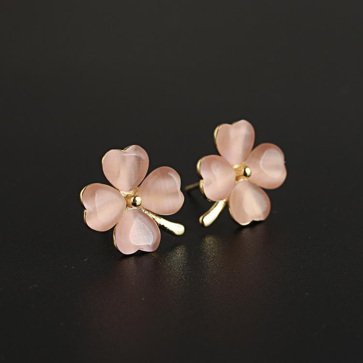 

Модные счастливые серьги с камнем кошачий глаз, серьги-клеверы из розового золота, зеленые женские серьги, студенческие украшения для девочек