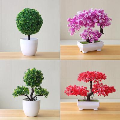 Green Artificial Plants Bonsai Small Tree Grass Flower Potted Bonsai Christmas Halloween Wedding New Year Home Decor