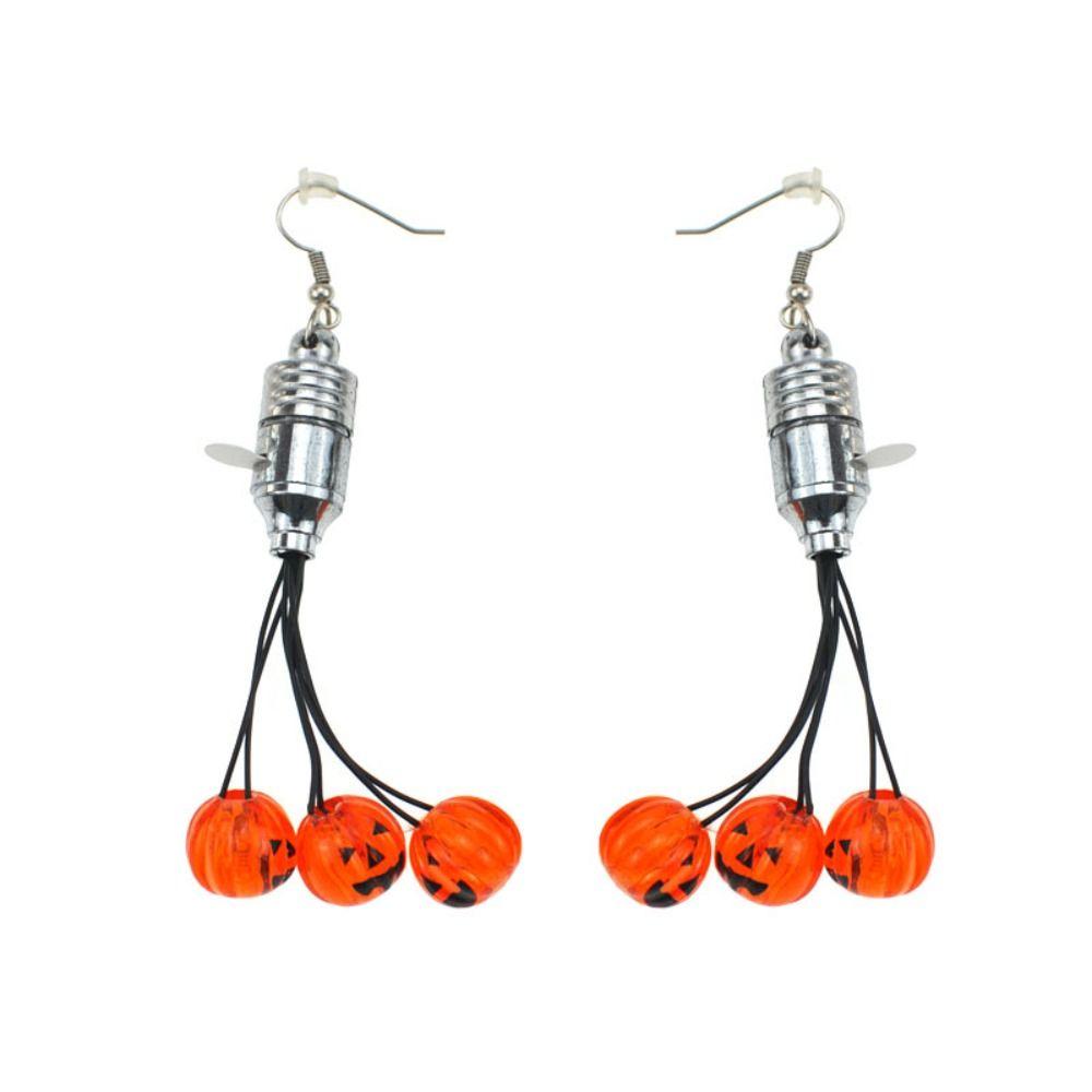 Luminous Halloween Pendant Pumpkin Dangle Ear Clips LED Skull Earrings Electric Black Cat Glowing Dangle Earrings