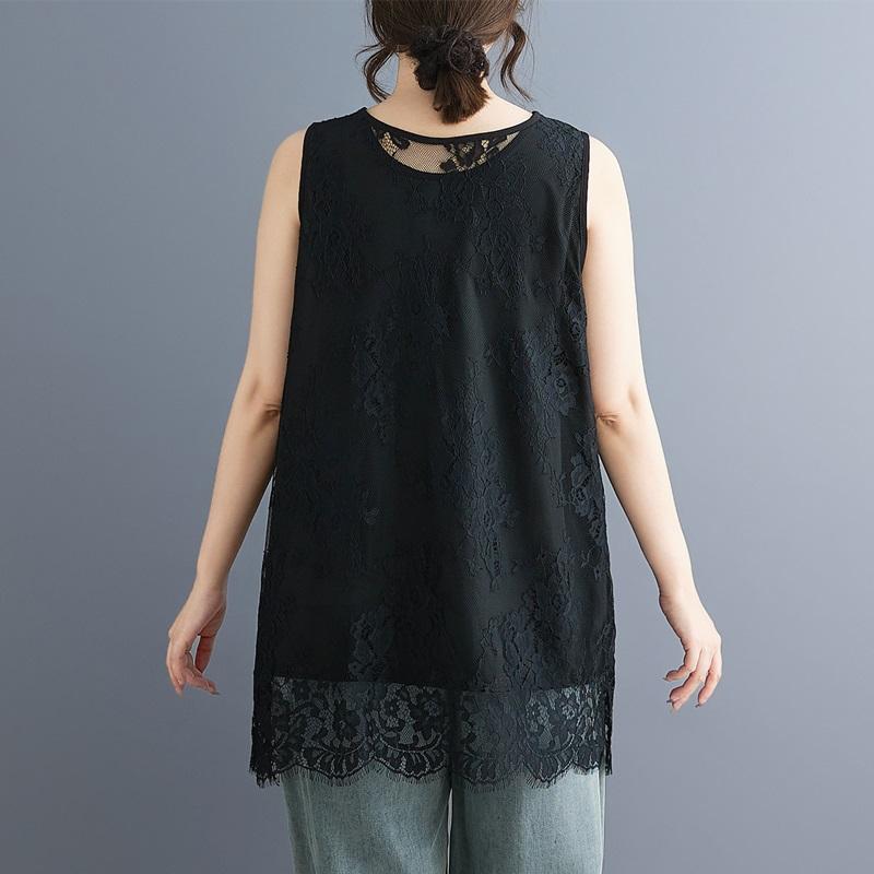 Ärmellose Oversized Spitze Vintage Lässige lockere Tanktops für Damen Sommer T-Shirt