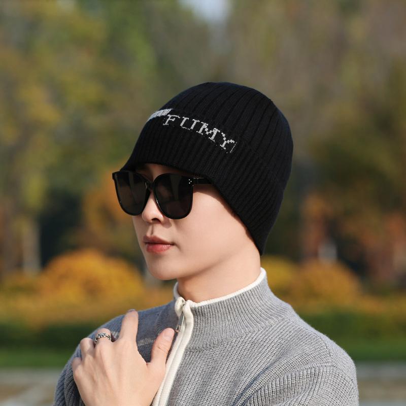 Knitted Hat Men'S Casual Versatile Wool Hat Outdoor Sports Cold Protection Knitted Hat Wind Double Hat