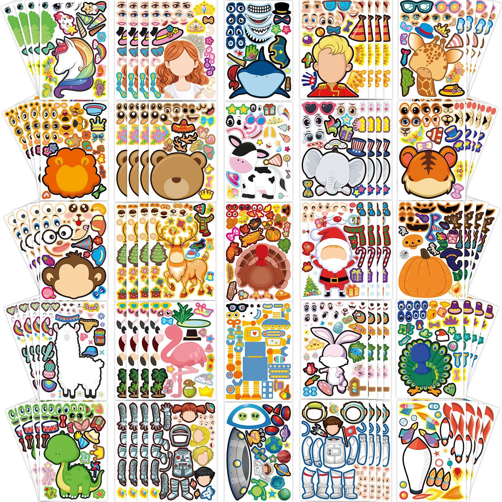 

100 шт. в упаковке. Сделайте свои собственные наклейки для детей, сделайте наклейку с мордочкой животного, сделай сам, награда за благосклонность к фестивалю, забавное художественное ремесло, креативная наклейка-головоломка