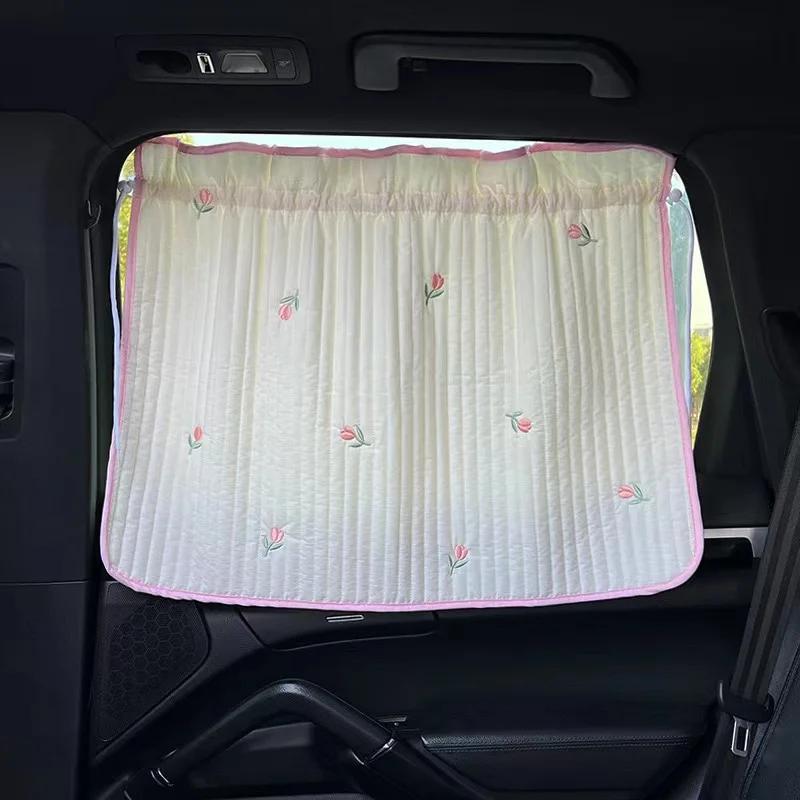 Car Baby Blackout Window Sun Cover Flower Thick Curtain For Vehicle Interior Rear Sunshade Infant Children Auto Curtain Side Car