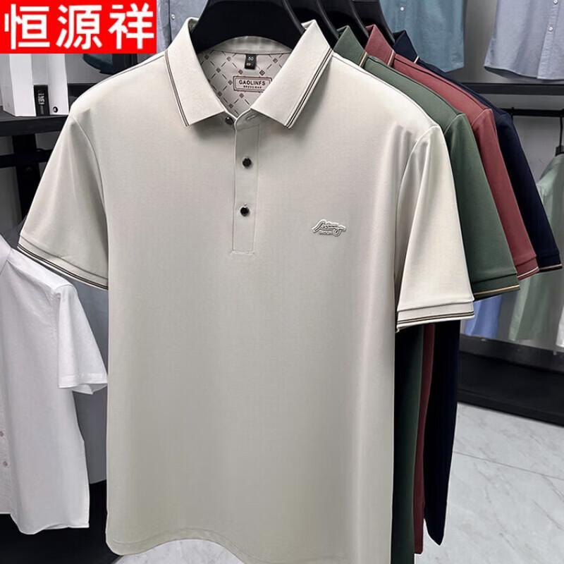 Hengyuanxiang Men's Short-Sleeve Mulberry Silk Blend Polo Shirt
