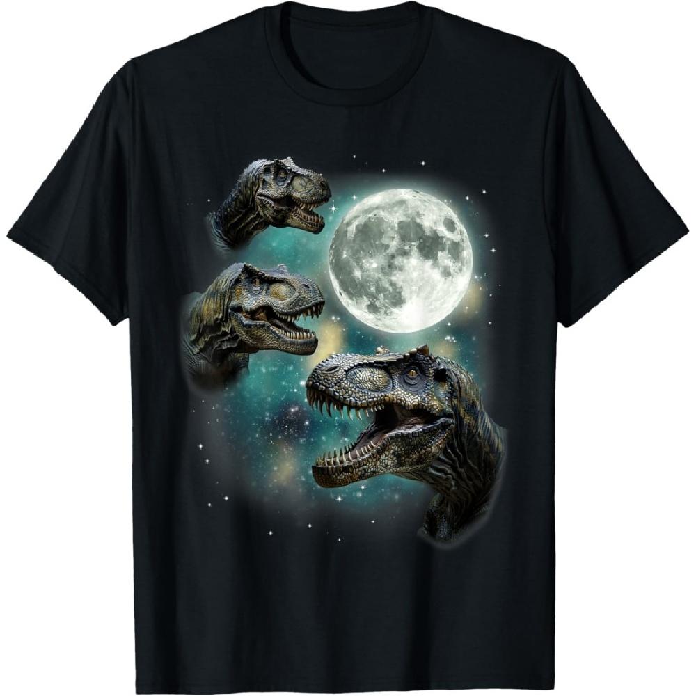 3 Tyrannosaurus Howling At Moon Prehistoric Dinosaurs Parody T-Shirt