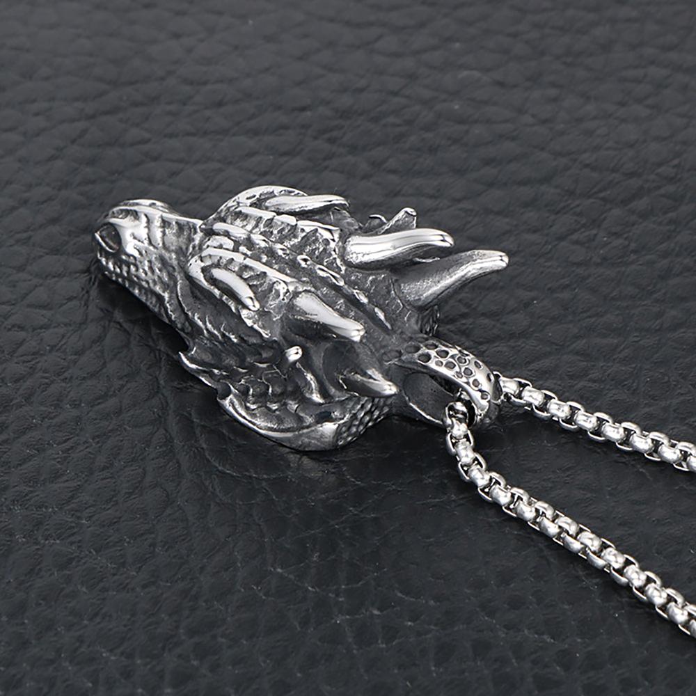 Collane Pendente Testa di Drago in Acciaio Inossidabile Punk Vintage per Uomo Biker Animale Dominante Collana Gioielli Amuleto alla Moda Regalo