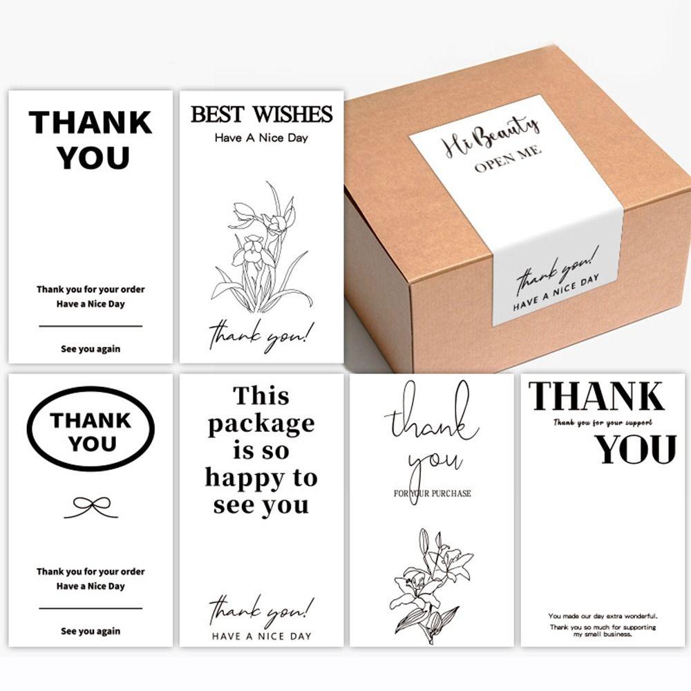 

50PCS White Thanks Decals 5.4*9cm Flower Sealing Labels Thank You for Your Order Stickers Festival 9