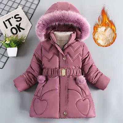 Winter Girls Coat Keep Warm Thicken Kids Jacket Hooded Zipper Fur Collar Princess Outerwear Children's Clothing