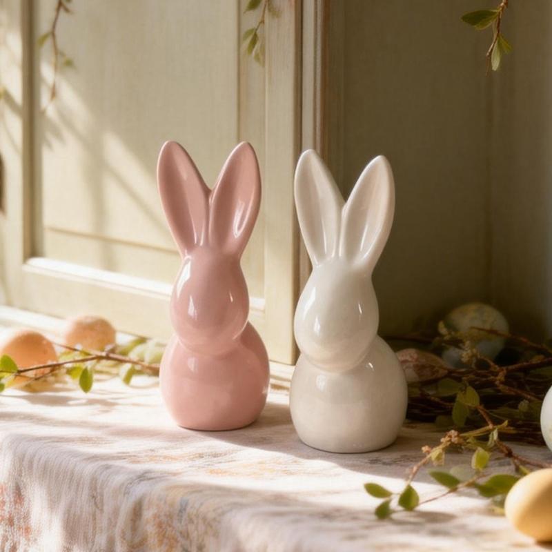 Basic Ceramic Rabbit Statue Sweet Small Animal Ornament Lovely Desk Decoration For Bookshelf Living Room Accent